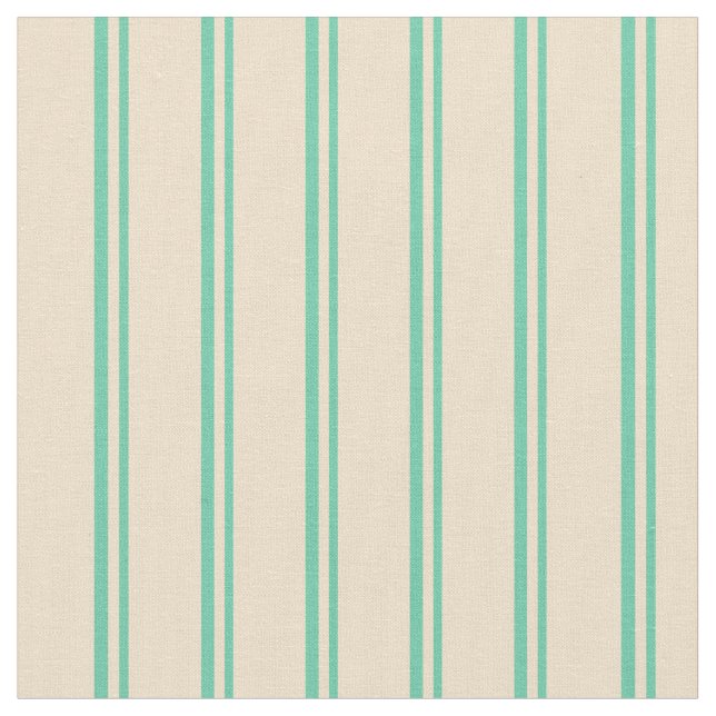Aquamarine & Tan Colored Pattern of Stripes Fabric (Close Up)