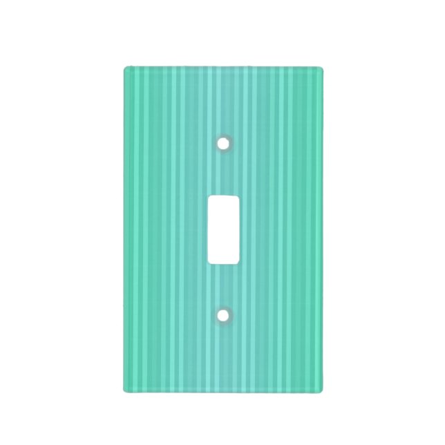 Aquamarine Teal and Green Vertical Stripes Pattern Light Switch Cover (Front)