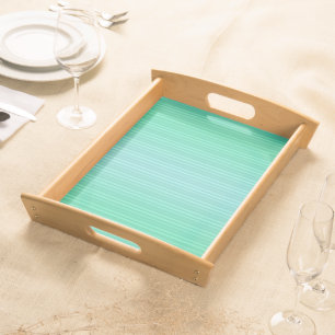 Aquamarine Teal and Green Vertical Stripes Pattern Serving Tray