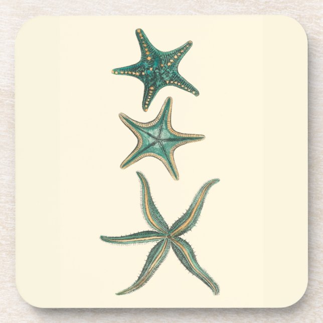 Aquamarine Triple Starfish Beverage Coaster (Front)