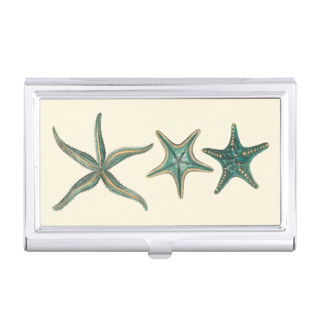 Aquamarine Triple Starfish Business Card Case (Front)