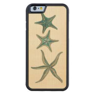 Aquamarine Triple Starfish Carved Maple iPhone 6 Bumper Case