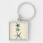 Aquamarine Triple Starfish Keychain