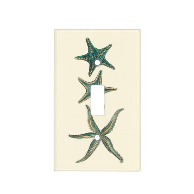 Aquamarine Triple Starfish Light Switch Cover (Front)