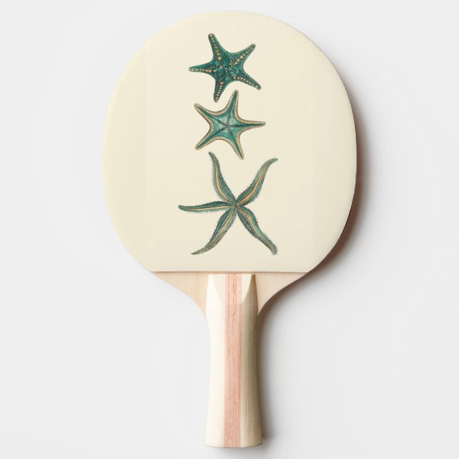 Aquamarine Triple Starfish Ping-Pong Paddle (Front)