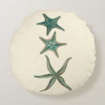 Aquamarine Triple Starfish Round Pillow