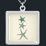 Aquamarine Triple Starfish Silver Plated Necklace<br><div class="desc">This image of the different type of starfishes will be a great addition in your sea creature collection. You can image yourself at the beach hunting for starfish or playing in the sand. This image is perfect for those who love sea life and want to take it everywhere they go....</div>