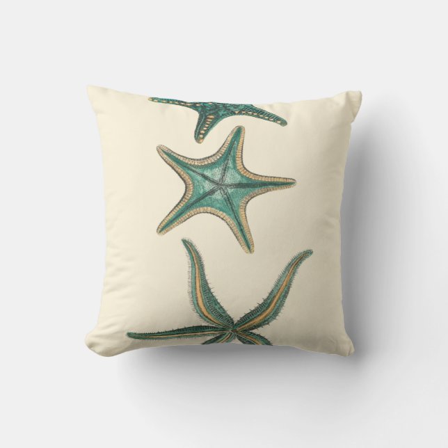 Aquamarine Triple Starfish Throw Pillow (Front)
