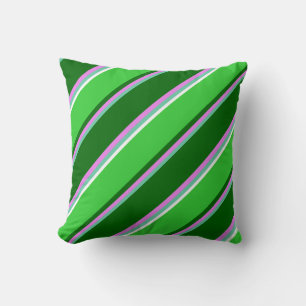 Aquamarine, Violet, Dark Green, Lime Green & White Throw Pillow