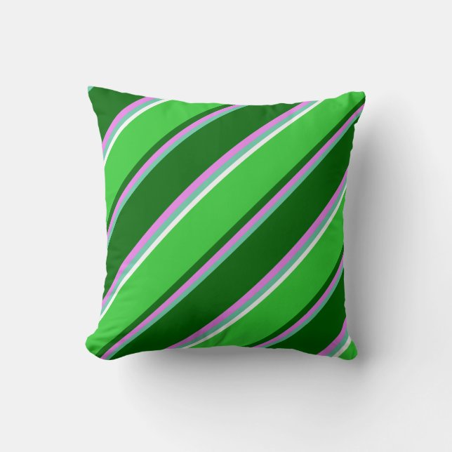 Aquamarine, Violet, Dark Green, Lime Green & White Throw Pillow (Front)