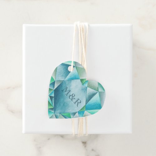   Aquamarine Watercolor Heart Cute Valentines Day Favor Tags