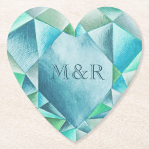 Aquamarine Watercolor Heart Cute Valentine's Day Paper Coaster