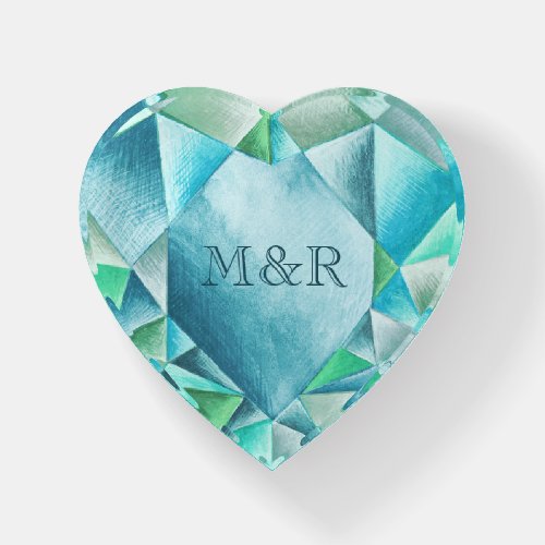   Aquamarine Watercolor Heart Cute Valentines Day Paperweight