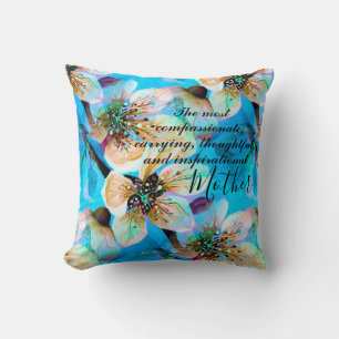 Aquamarine Watercolor Sakura Cherry Tree Flowers Throw Pillow