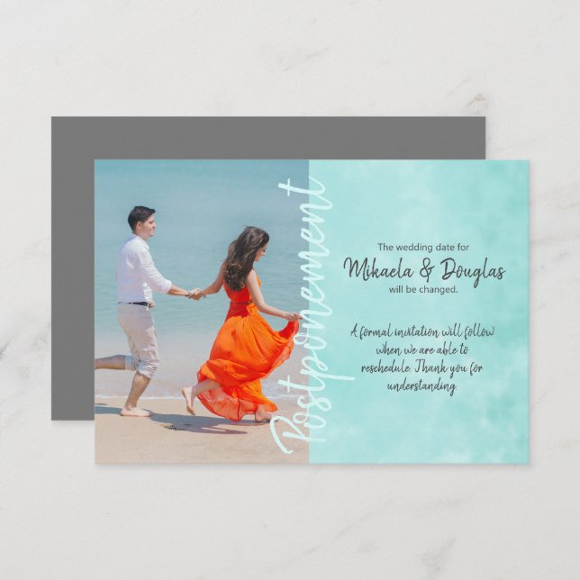 Aquamarine Wedding Postponement Card (Front/Back)