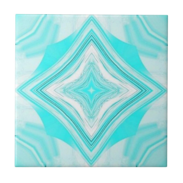Aquamarine white diamond geometric shape ceramic tile (Front)