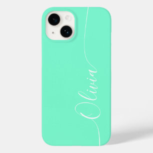 Aquamarine White Elegant Calligraphy Script Name Case-Mate iPhone 14 Case