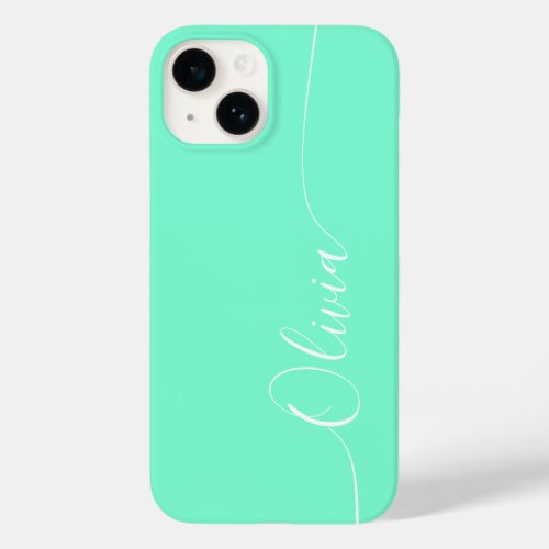 Aquamarine White Elegant Calligraphy Script Name Case_Mate iPhone 14 Case