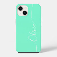 Aquamarine White Elegant Calligraphy Script Name