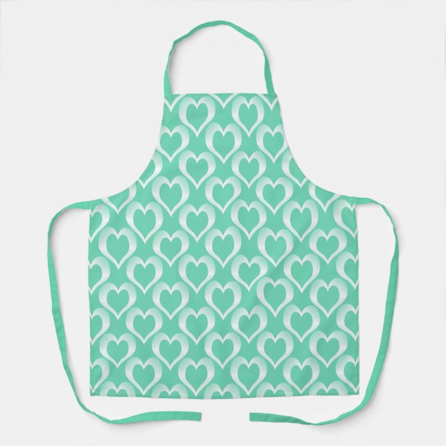 Aquamarine White Hearts Pattern Apron (Front)