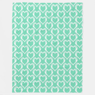 Aquamarine White Hearts Pattern Fleece Blanket