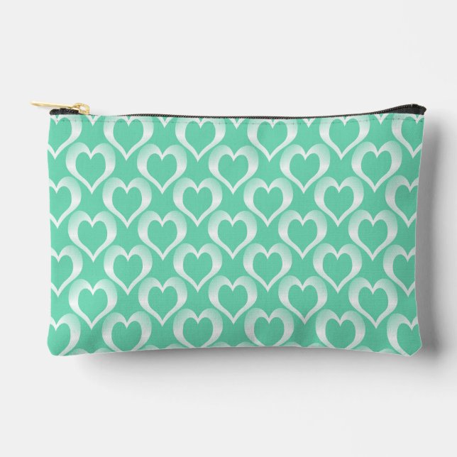 Aquamarine White Hearts Pattern Small Accessory Pouch (Front)