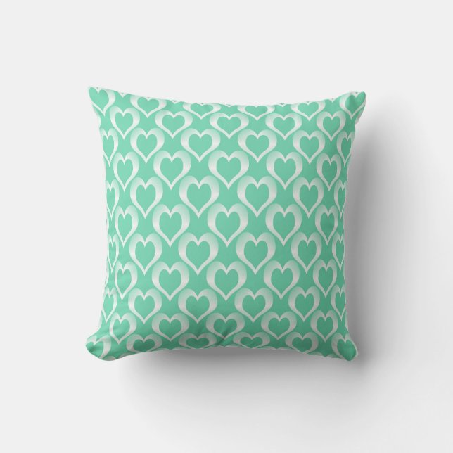 Aquamarine White Hearts Pattern Throw Pillow (Front)