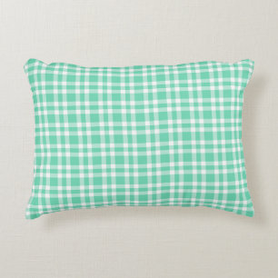 Aquamarine White Plaid Pattern Accent Pillow