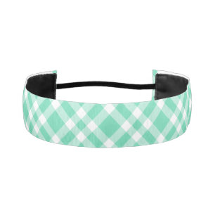 Aquamarine White Plaid Pattern Athletic Headband