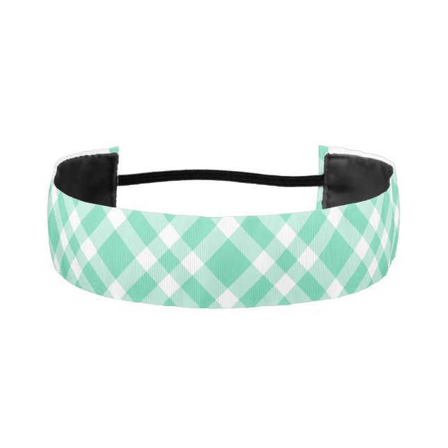 Aquamarine White Plaid Pattern Athletic Headband (Front)