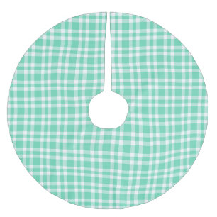 Aquamarine White Plaid Pattern Brushed Polyester Tree Skirt