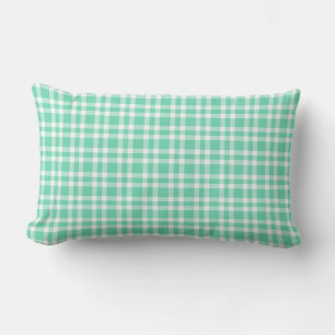 Aquamarine White Plaid Pattern Lumbar Pillow