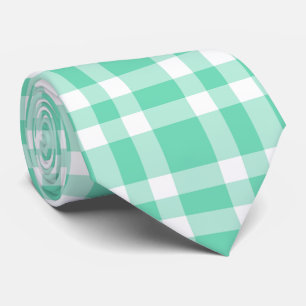 Aquamarine White Plaid Pattern Neck Tie