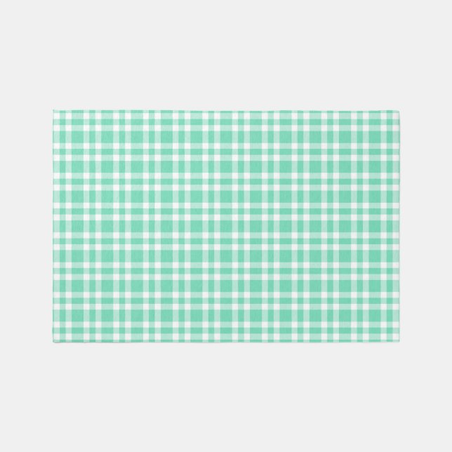 Aquamarine White Plaid Pattern Outdoor Rug (Front)
