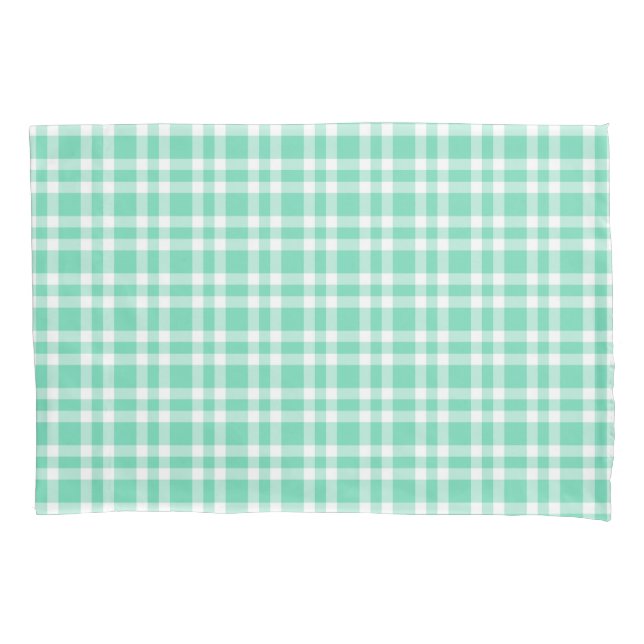 Aquamarine White Plaid Pattern Pillow Case (Front-Left)