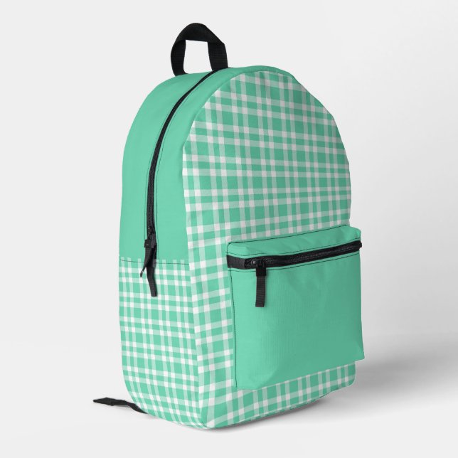 Aquamarine White Plaid Pattern Printed Backpack (Back Corner Left)