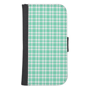 Aquamarine White Plaid Pattern Galaxy S4 Wallet Case