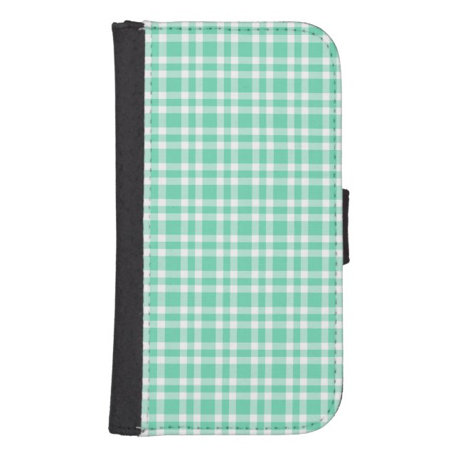 Aquamarine White Plaid Pattern Samsung Galaxy Wallet Case (Front)