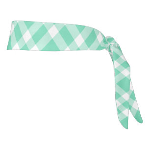 Aquamarine White Plaid Pattern Tie Headband