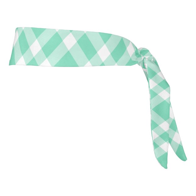 Aquamarine White Plaid Pattern Tie Headband (Rotate 90)