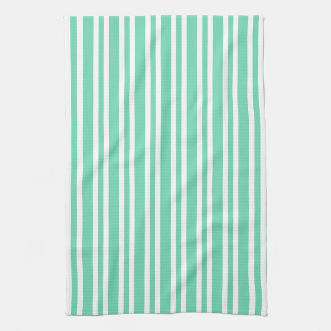 Aquamarine White Stripes Pattern Kitchen Towel (Vertical)