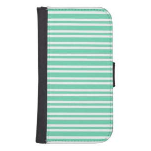 Aquamarine White Stripes Pattern Galaxy S4 Wallet Case