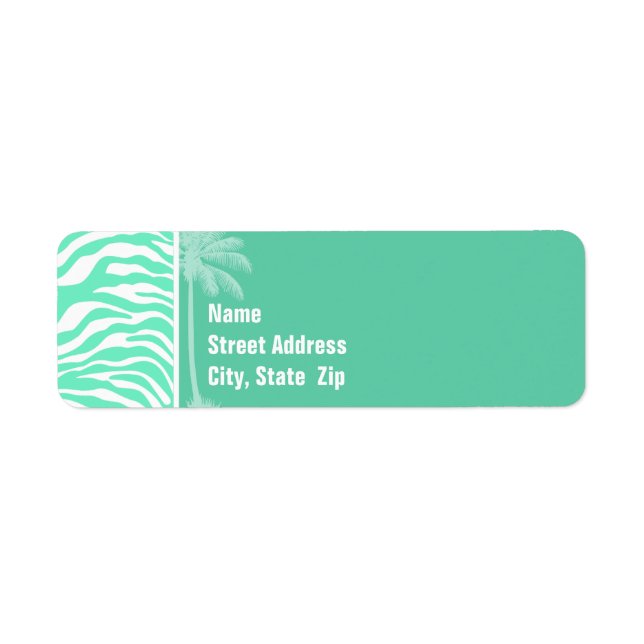 Aquamarine Zebra Animal Print; Summer Palm Label (Front)