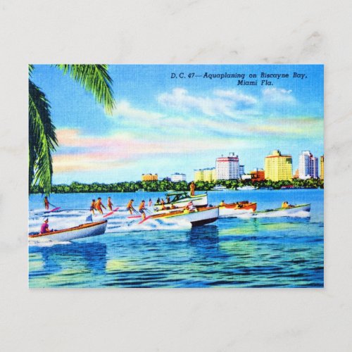 Aquaplaning on Biscayne Bay Miami Florida Postcard
