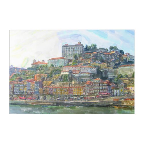 Aquarell Blick ber den Douro nach Porto Portugal Acrylic Print