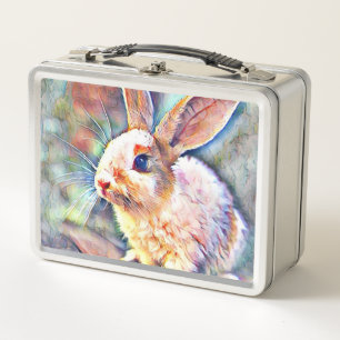 aquarell bunny metal lunch box