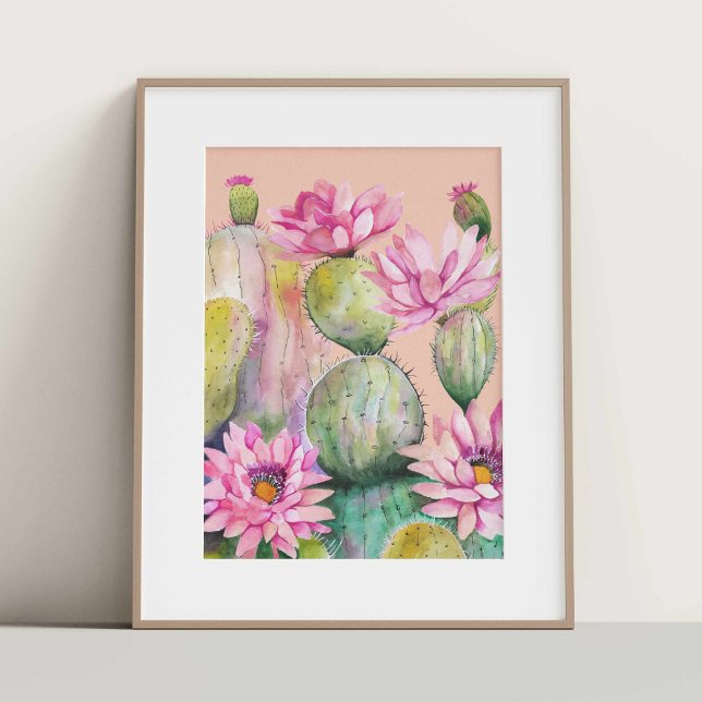 Aquarell Cactus with pink flowers poster (Creator Uploaded)