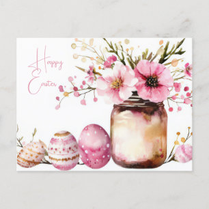 Aquarell Easter postcard with Easter eggs and flow