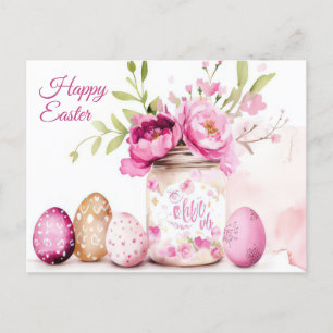 Aquarell Easter postcard with Easter eggs and flow