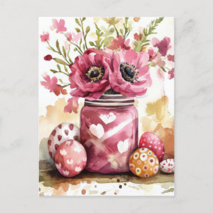 Aquarell Easter postcard with Easter eggs and flow